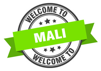 Mali stamp. welcome to Mali green sign