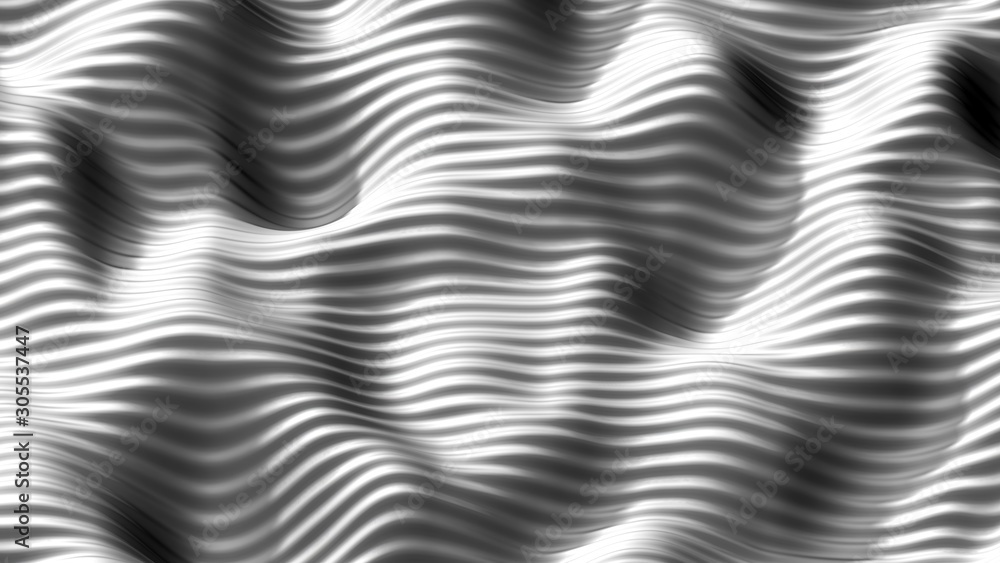 Poster abstract deformed greyscale surface with horizontal ripples - 3d rendering