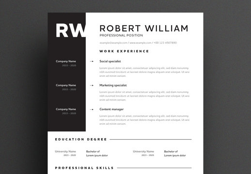 Modern Resume Layout with Black Accents