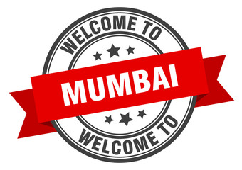 Mumbai stamp. welcome to Mumbai red sign