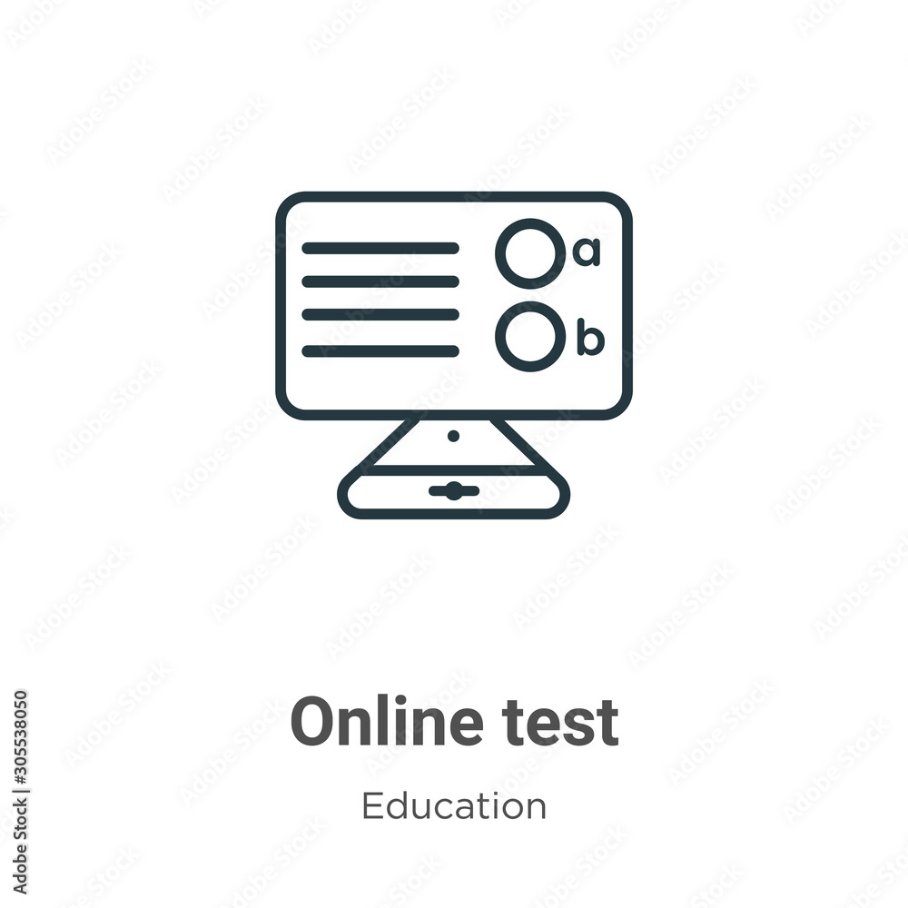 Poster online test outline vector icon. thin line black online test icon, flat vector simple element illust