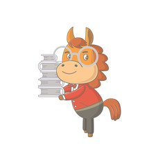 Horse children sticker design. Funny character in cartoon style. Vector illustration.