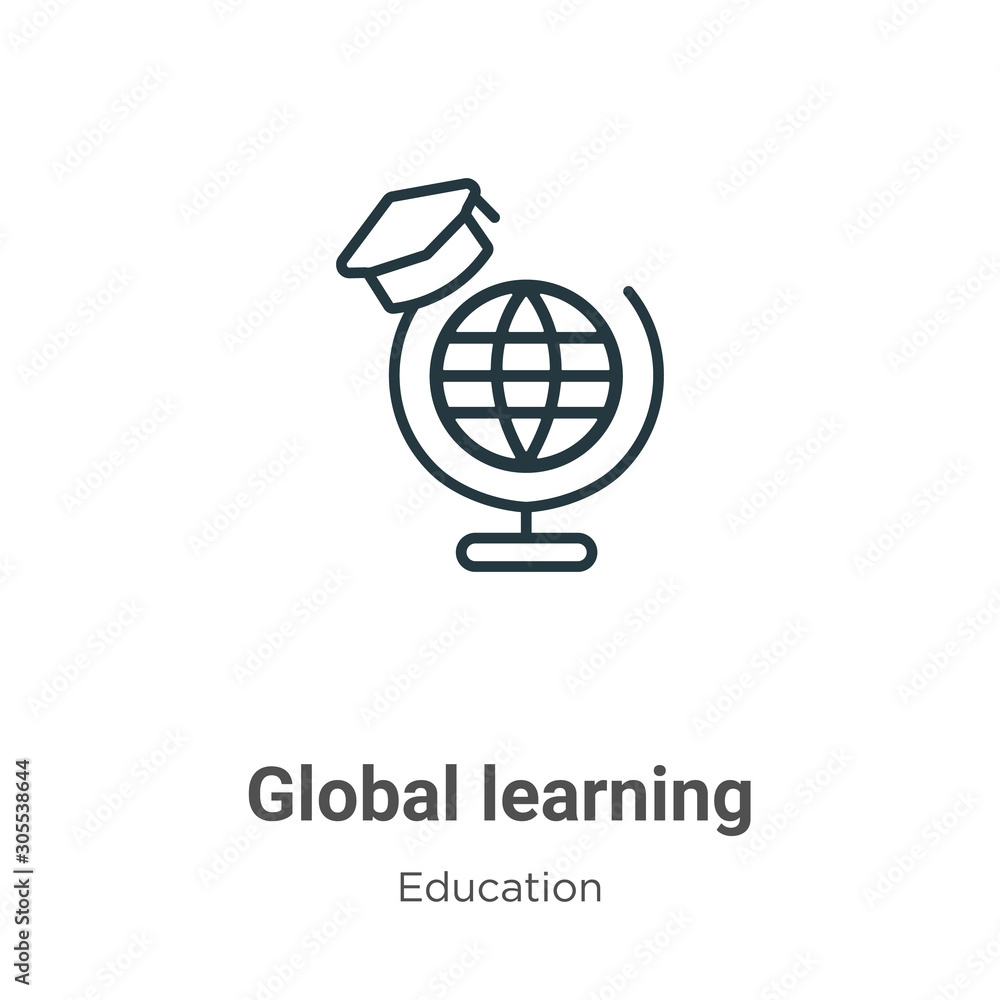 Poster global learning outline vector icon. thin line black global learning icon, flat vector simple elemen