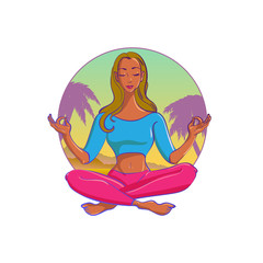 Obraz na płótnie Canvas Poster with yoga girl in cartoon style. Use it for web or print advertisement creating. Vector illustration.