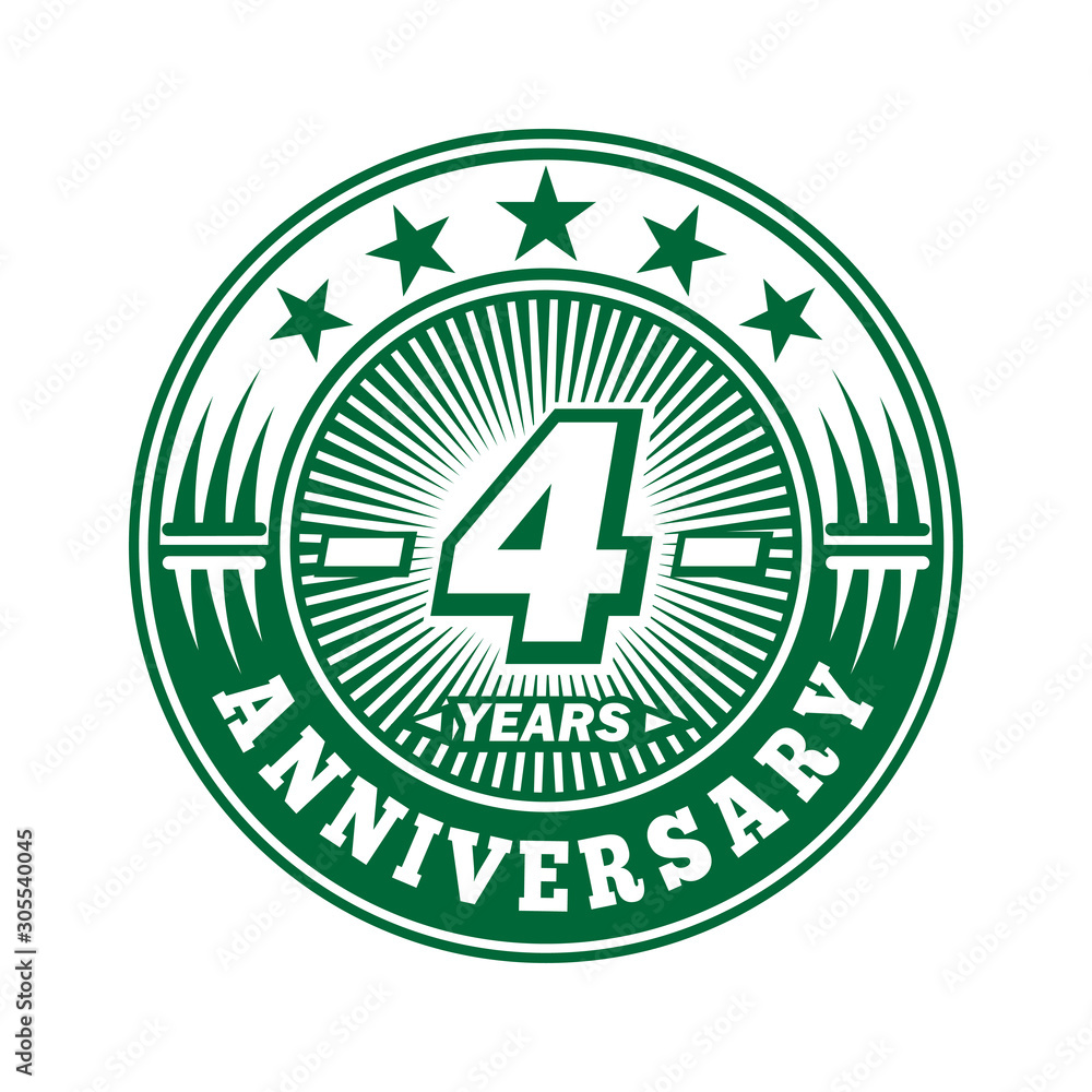 Wall mural 4 years logo. Four years anniversary celebration logo design. Vector and illustration.