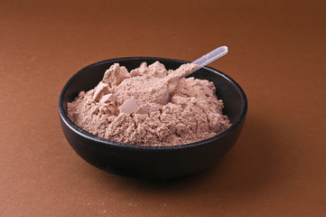 Sports nutrition. Protein powder for cocktails. Copy space