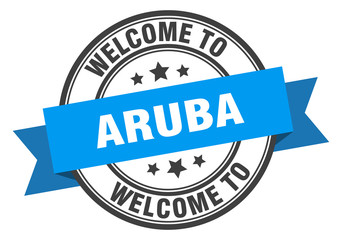 Aruba stamp. welcome to Aruba blue sign