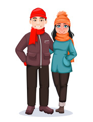 Man and woman. Greeting card for winter holidays