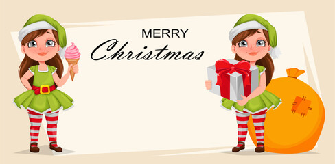 Cheerful girl in costume of elf