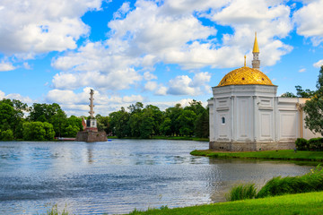 Chesme column and Turkish Bath pavilion in the Catherine Park in Tsarskoye Selo, Pushkin, Russia