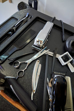 Stock photo of a barber tools for cutting hair and combing. Lifestyle