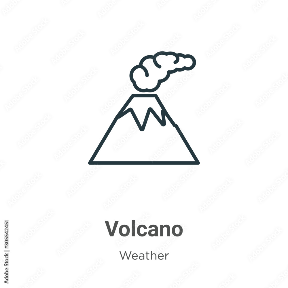 Poster volcano outline vector icon. thin line black volcano icon, flat vector simple element illustration f