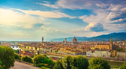 Poster Florence of Firenze zonsondergang luchtfoto stadsgezicht. Toscane, Italië © stevanzz