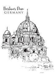 Drawing sketch illustration of Berliner Dom - obrazy, fototapety, plakaty