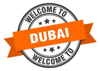 Fototapeta premium Dubai stamp. welcome to Dubai orange sign