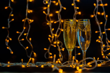 New Year celebration champaine an lights