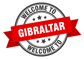 Gibraltar stamp. welcome to Gibraltar red sign