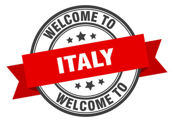 Italy stamp. welcome to Italy red sign