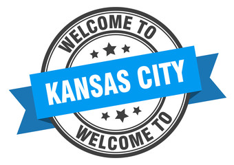 Kansas City stamp. welcome to Kansas City blue sign