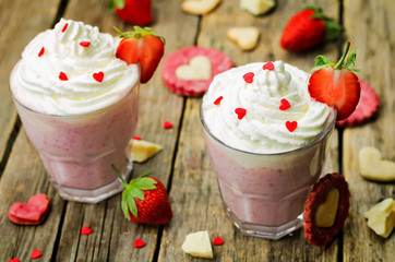 Strawberry hot white chocolate with whipped cream and strawberries