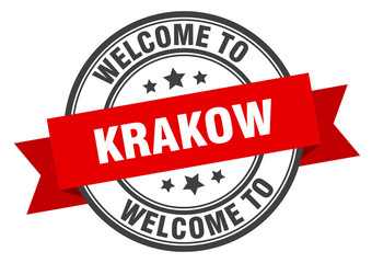 Krakow stamp. welcome to Krakow red sign