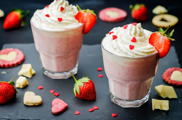 Strawberry hot white chocolate with whipped cream and strawberries