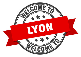 Lyon stamp. welcome to Lyon red sign