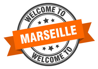 Marseille stamp. welcome to Marseille orange sign