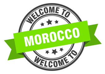 Morocco stamp. welcome to Morocco green sign