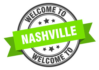 Nashville stamp. welcome to Nashville green sign