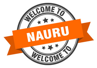 Nauru stamp. welcome to Nauru orange sign