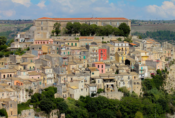 Fototapeta na wymiar Elevated view of the old town of Ragusa in Sicily, Italy
