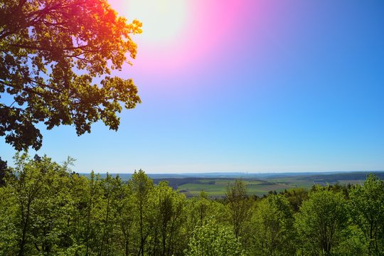 Green Landscape From Above, Iwith Sun N The Rhön, Germany