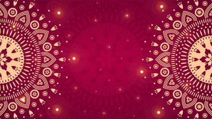 golden ornament mandala on gradient red background.
