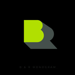 B, R logo concept. B letter with shadow like letter R on a white  background. Network, web, UI icon. R is a shadow of B letter. Business card.