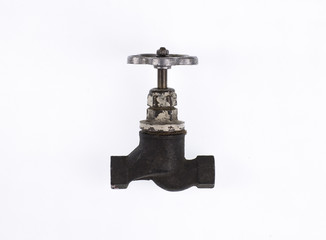 iron pipe with vintage valve for water Isolated on a white background