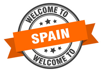 Fototapeta premium Spain stamp. welcome to Spain orange sign