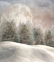 Akwarela świąteczna - Zaczarowany zimowy las