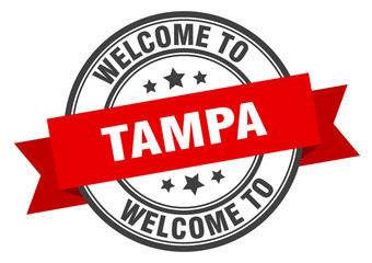 Tampa stamp. welcome to Tampa red sign