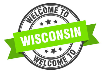 Wisconsin stamp. welcome to Wisconsin green sign