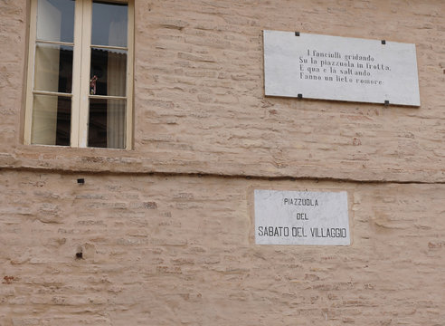 Recanati, MC, Italy - November 2, 19: Street Name Piazzola del S