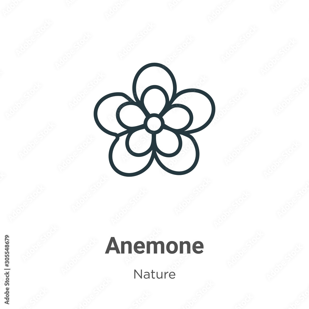 Poster Anemone outline vector icon. Thin line black anemone icon, flat vector simple element illustration from editable nature concept isolated on white background