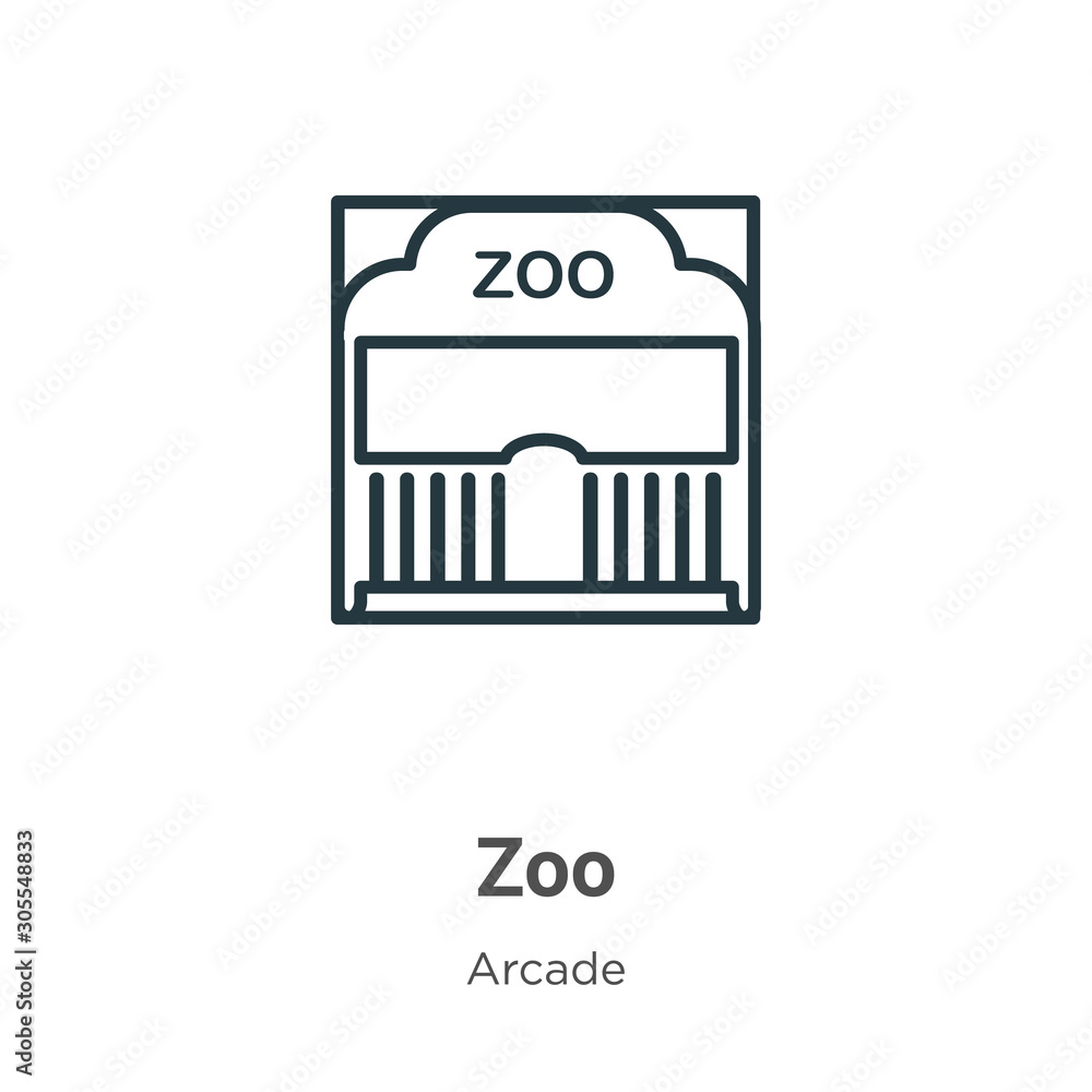 Poster zoo outline vector icon. thin line black zoo icon, flat vector simple element illustration from edit