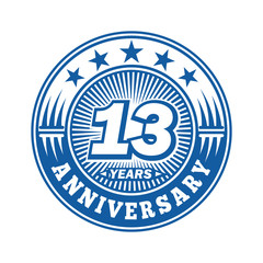 13 years logo. Thirteen years anniversary celebration logo design. Vector and illustration.