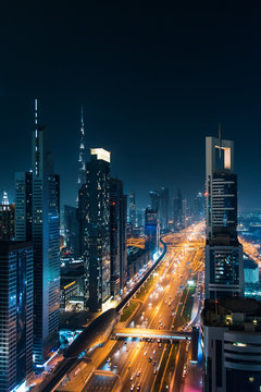 Downtown Dubai modern urban cityscape at night