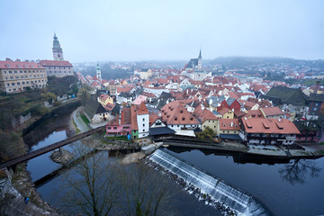 Aerial/Panorama view of historical centre of Cesky Krumlov                              