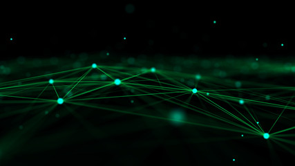 Wave with connecting dots and lines. Futuristic green dots background with a dynamic wave. 3d...