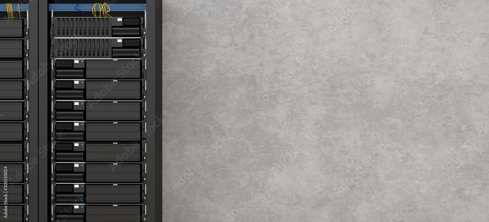 Fototapete 3d rendering of data servers. data center theme. data flow.