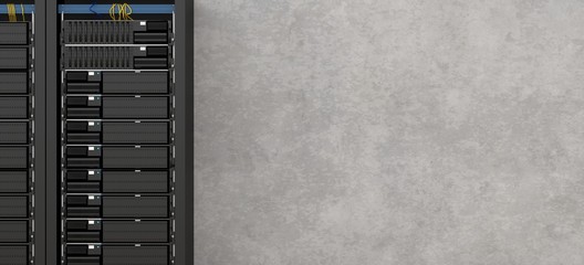 3d rendering of data servers. Data center theme. Data flow. 