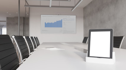 Fototapeta premium 3d rendering of office room. White mockup with office view in background.
